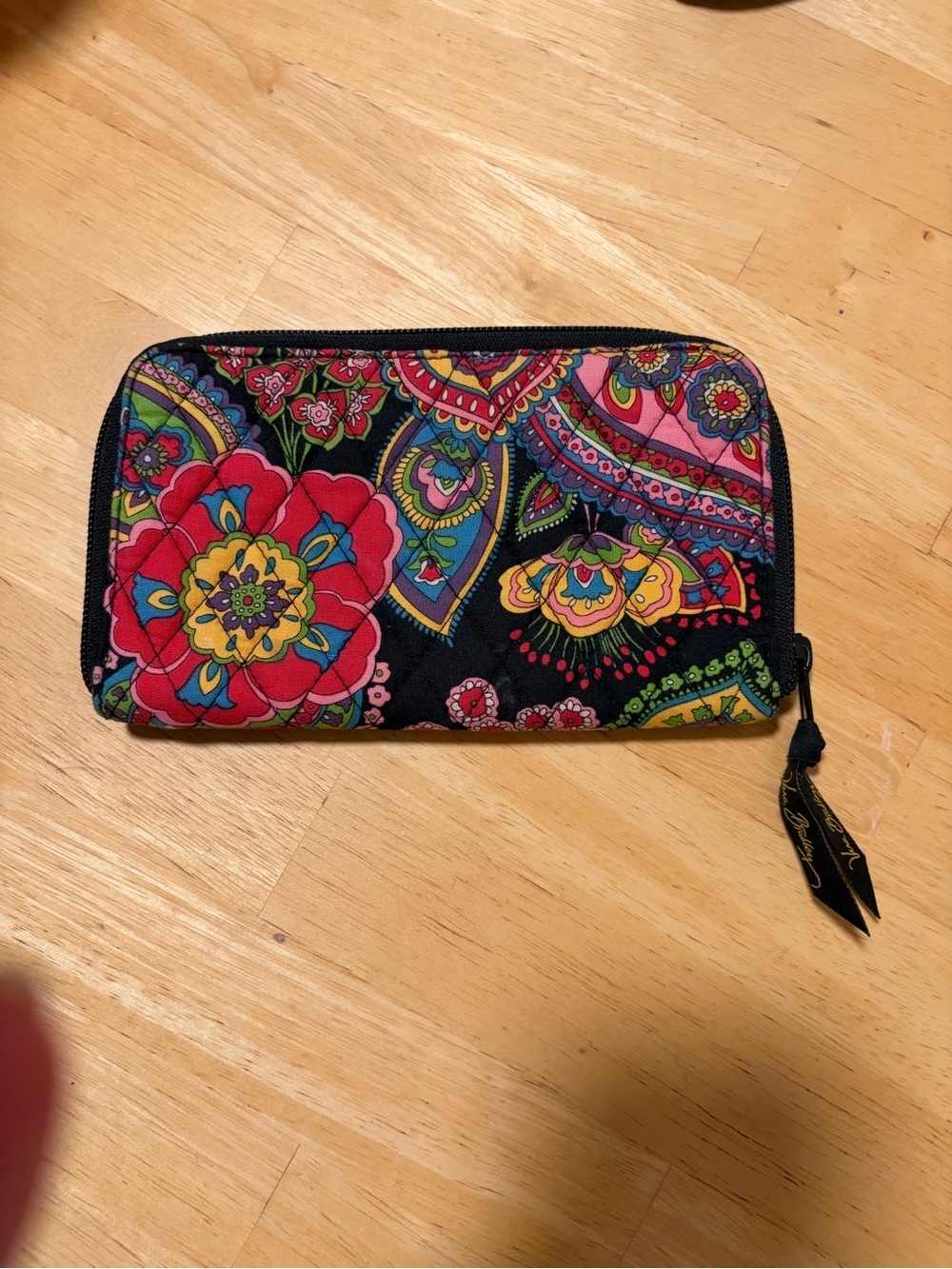 Vera Bradley Black Multicolor Symphony Floral Paisley Zip Wallet